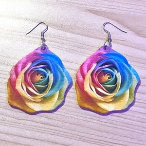 Rainbow tie dye rose earrings!